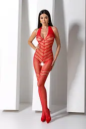 Бодістокінг з плетінням на животику Passion BS100 One Size, red, декоративний шов, з доступом - мініатюра 8