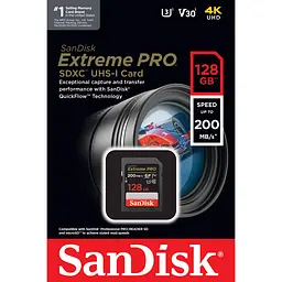 SanDisk 128GB SDXC C10 UHS-I U3 R200/W90MB/s Extreme Pro V30 (SDSDXXD-128G-GN... - мініатюра 3