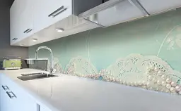 Вініловий кухонний фартух Happy Pocket Мереживо та перли наклейка для кухні Текстури Блакитний 65х250 см Z181673