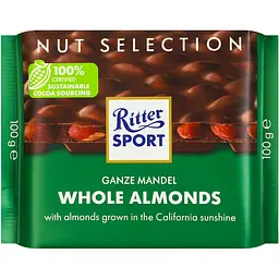 Шоколад молочний Ritter Sport з цілим мигдалем 100 г