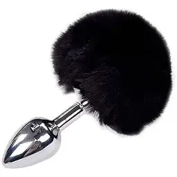Металева анальна пробка Alive Fluffy Кролячий хвостик Plug S