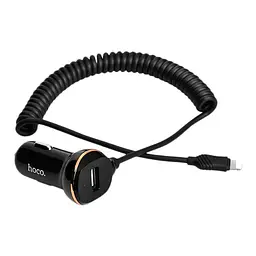 Автомобільний зарядний пристрій Hoco Z14 with Spring Cable iPhone 1 USB 3.4 A Black