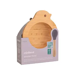 Дитяча бамбукова тарілка Miniland Wooden Bowl Chick, на присосці, з ложкою, коричневий - мініатюра 4