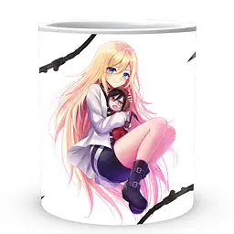 Кухоль GeekLand Ангел кровопролиття Satsuriku no Tenshi Рейчел з лялькою Зака сидить між двох кіс SNT 02.008 330 мл білий - мініатюра 2