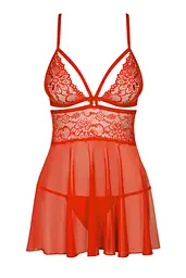 Бебі-дол Obsessive 838-BAB-3 babydoll & thong, L/XL, червоний, мереживний ліф, стрінги в комплекті - мініатюра 3