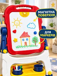 Дитячий двосторонній магнітний мольберт для малювання маркерами та крейдою зі знімною дошкою і поличкою, червоно-синій (49676394) - мініатюра 6