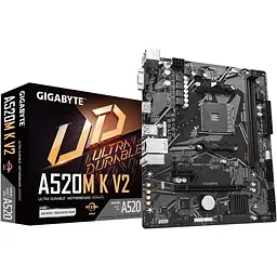 Материнська плата Gigabyte AM4 (A520) A520M K V2, A520, 2xDDR4, Int.Video(CPU), 4xSATA3, 1xM.2, 1xPCI-E 16x 3.0, 1xPCI-E 1x 3.0, ALC88 6xUSB3.2/6xUSB2.0, VGA/HDMI, MicroATX - мініатюра 2