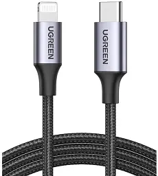 Кабель Ugreen US304 USB Type-C Male to Lightning Male Cable Aluminum Shell Braided 3A 1.5 м Black (60760)