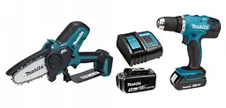 Пила ланцюгова акумуляторна Makita DUC101Z з шурупокрутом Makita DDF453BEO1 (10 см, 8 м/с, 320 Вт, BL, LXT)