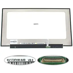 Матриця 17.3" NV173FHM-N49 (1920*1080 30 pin(eDP IPS 250 cd/m2 кольоропередача 45%) LED SLIM(без планок та вушок)