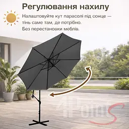 Садова парасоля 4Points Sunny регульована, з нахилом, 3 м, 8 спиць - мініатюра 3
