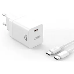 Мережевий зарядний пристрій XO CE10 1USB-C PD 65W Charger + type-c cable White - мініатюра 2