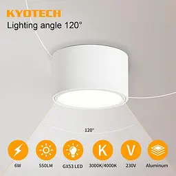 Світлодіодні поверхневі прожектори KYOTECH 4 шт 4000K Стельові прожектори Матовий білий 6 W 550 LM GX53 Поверхневий прожектор - мініатюра 6