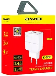Зарядний пристрій AWEI C-500 Travel charger 2USB 2.4A White