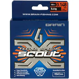 Шнур Brain Scout 4X 150 м (fluoro Orange) 0.148 мм 8.6 кг - мініатюра 2