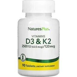 Вітаміни Natures Plus Vit D3 K2 2500 IU/120 mcg 90 tabs Nature's Plus (1086-2023-10-2366)