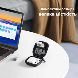Футляр для мелких гаджетов UGREEN LP128 кейс для наушников ударопрочный и влагостойкий с карабином для крепления к сумке или рюкзаку внутренний сетчатый карман на молнии жёсткий корпус EVA с мягкой внутренней подкладкой внешний размер 80 × 80 × 40 мм чёрный (40816) - миниатюра 7