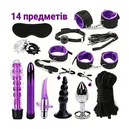 БДСМ набір 14 предметів з вібраторами та фіксацією Фіолетовий