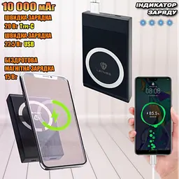 Зовнішній акумулятор LENYES PW017D 10000 mAh з MagSafe, бездротовою зарядкою 15W і швидким заряджанням 22.5W - мініатюра 2
