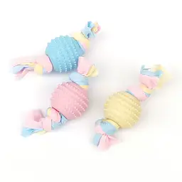 Жувальна іграшка для собак Derby Ribbed ball with cotton rope - мініатюра 5
