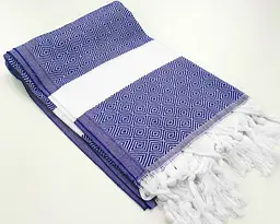 Рушник пештемаль Turkey Towel 100х180 см легкий великий для пляжу басейну бані сауни підстилка на дачу пікнік природу відпустку море ромб темно-синій - мініатюра 4