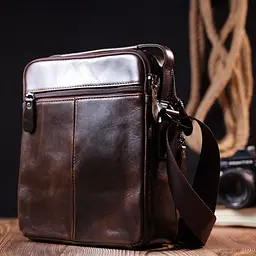 Вертикальна чоловіча сумка Vintage 20825 шкіряна коричнева - мініатюра 8
