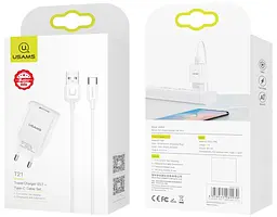 Сітчасте зарядне пристрій Usams T21 KiT T18 single USB-A 2.1A with U Turn Type-C cable Білий - мініатюра 2
