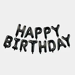 Кульки Happy birthday фольговані 16 дюймів чорні - мініатюра 4