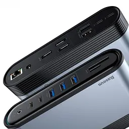 Мультипортовий адаптер USB Хаб Baseus Working Station Three-Screen Multifunctional Type-C CAHUB-DG0G Dark Grey - мініатюра 4