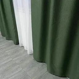 Льняні блекаут штори зеленого кольору 2шт. 150х270 з білим шифоновим тюлем 400х270, на тасьмі ALBO pbe0052617 - мініатюра 8