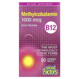 Кобаламин (B-12) B12 Methylcobalamin 1000 mcg 90 жевательных таблеток Natural Factors vit0005743