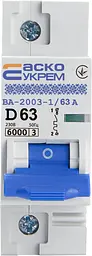 Модульний автоматичний вимикач 1р - 63А - D - ВА-2003 АСКО-УКРЕМ (A0010030007) - мініатюра 2