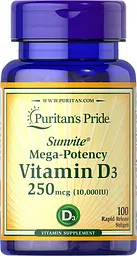 Витамин D Vitamin D3 10,000 IU 100 жидких капсул Puritan's Pride vit0006417