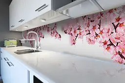 Кухонний фартух Рожеві квіти Вишні вінілова наклейка ПВХ сакура на білому тлі 65х250 см Happy Pocket Z180696 - мініатюра 6