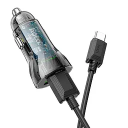 Авто зу з кабелем HOCO Type-C Transparent Discovery Edition dual port Z47 чорні