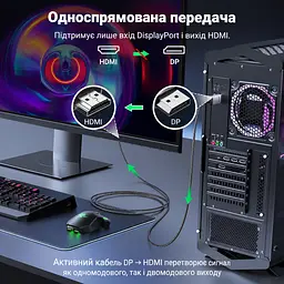 Відеокабель UGREEN DP119 DisplayPort - HDMI 4K 60 Гц 2 м чорний (15774) - мініатюра 2