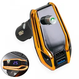 FM модулятор в машину трансмітер золотистий X8 Plus Bluetooth 2 USB AUX - мініатюра 2