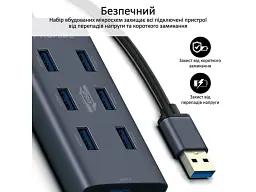 Мультипортовий адаптер Promate USB hub EZHub-7 grey (ezhub-7.grey) - мініатюра 2