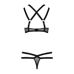 Комплект білизни Passion Exclusive HAGAR SET L/XL, black, стрепи трусики та ліф - мініатюра 6