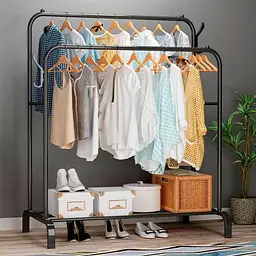 Подвійна стійка – вішалка для одягу Double floor Hanger з полицею для взуття, Ш104хГ41.5хВ152