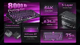 Клавіатура GravaStar Mercury K1 Lite 80keys BSUN Grey BT/WL/USB Transparent Black (GSV75LITE_XTAL_BLK) - мініатюра 7