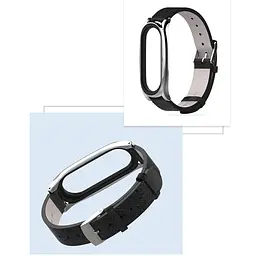 Шкіряний ремінець MiJobs для фітнес-браслета Xiaomi Mi Band 7 Type C чорний, тримач - сріблястий - мініатюра 4