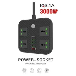 Мережевий фільтр Voltronic TBT90, 4 розетки + 3 USB, 2 м, 3х0,75 мм, 3000 W, Black - мініатюра 2