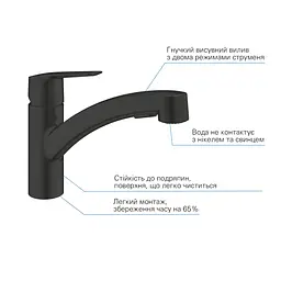 Змішувач для кухні Grohe QuickFix Start 303072431, Чорний матовий - мініатюра 5