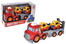 Іграшковий автовоз з машинками інерційний світлозвукові ефекти Busy City 7807, в коробці р.32x12x18 см YG Toys