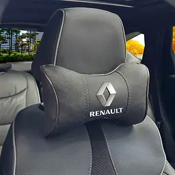 Подушка на підголівник з логотипом Renault Екошкіра 3D Кольоровий лого Чорний-Коричневий кант 1 шт