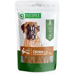 Ласощі для собак смужки з курки з кунжутом Nature's Protection chicken strips with sesame 75 г