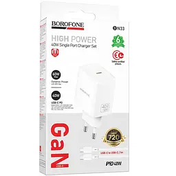 МЗП BN33 Fuente PD40W (1USB-C) + кабель Type-C to Type-C White Borofone teh0029629 - мініатюра 2