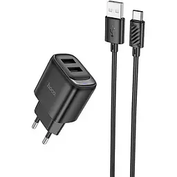МЗП Hoco C141A Smart 2.1A (2USB-A) + кабель USB to Type-C Black