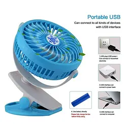 Акумуляторний настільний вентилятор Moltis Mini Fan WX 6503 на прищіпці 1000mAh Вітродуйка 5Вт 4 Блакитний - мініатюра 2